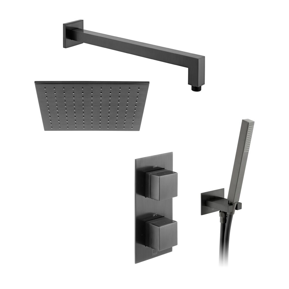 Cutout image of Vado Individual Brushed Black Square Dual Outlet Shower Pack